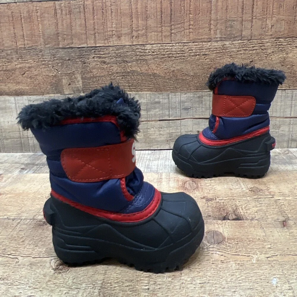 Sorel Toddler Boys Baby Winter Snow Boots Blue/Black/Red Faux Fur Size 5